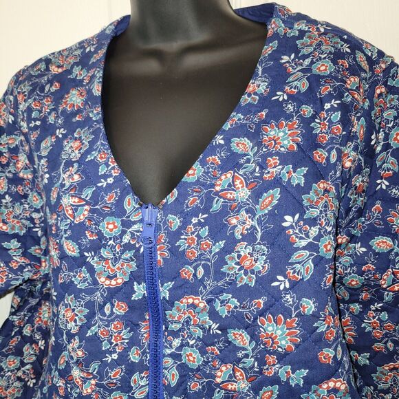 Passage Quilted Jacket Large Blue Floral Reversible Full Zip Cottagecore Boho - Picture 2 of 14